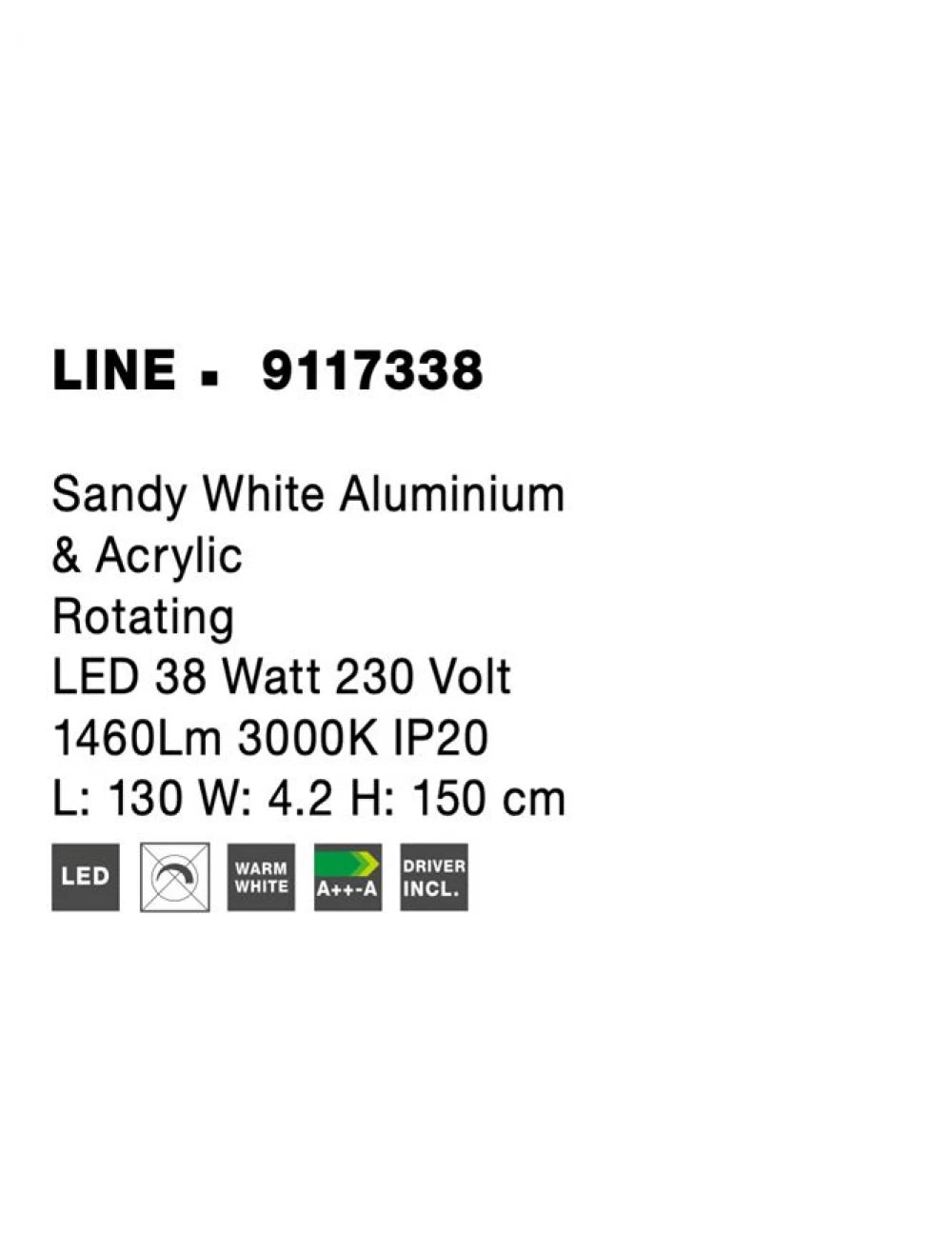 Lustra structura din Aluminiu Alb si abajur din Acrilic  H150xL130cm IP20 38W 1460lm 3000k LINE