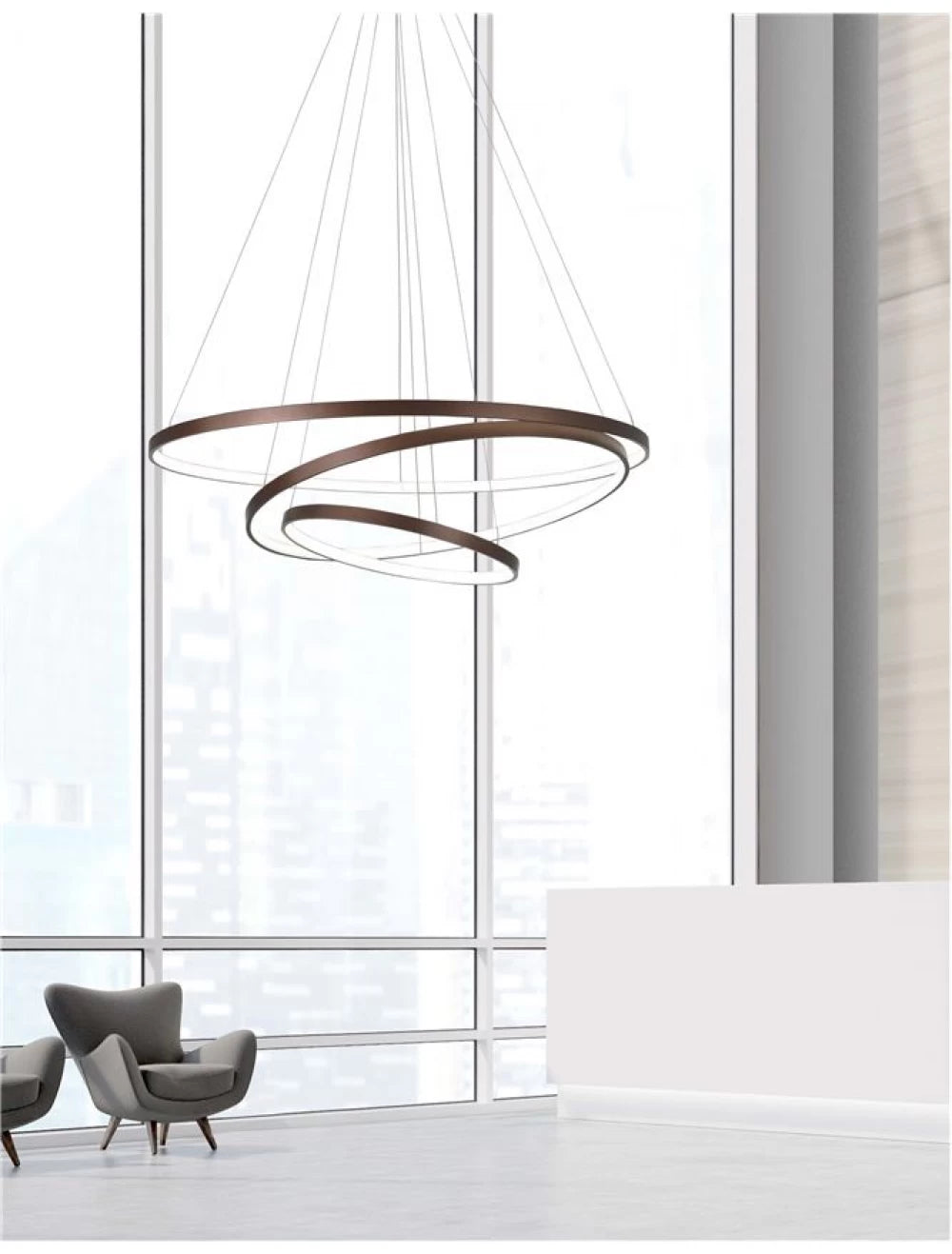 Lustra structura din Aluminiu Maro si abajur din Acrilic Alb H150xL80cm IP20 123W 6766lm 3000k FERROL