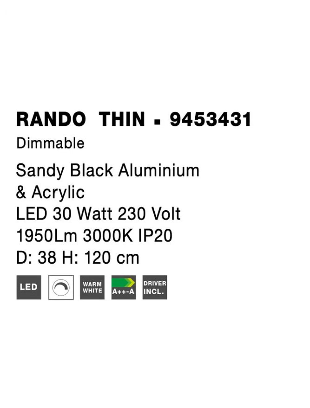 Lustra din Aluminiu Negru H120xL38cm IP20 30W 1845lm 3000k RANDO THIN