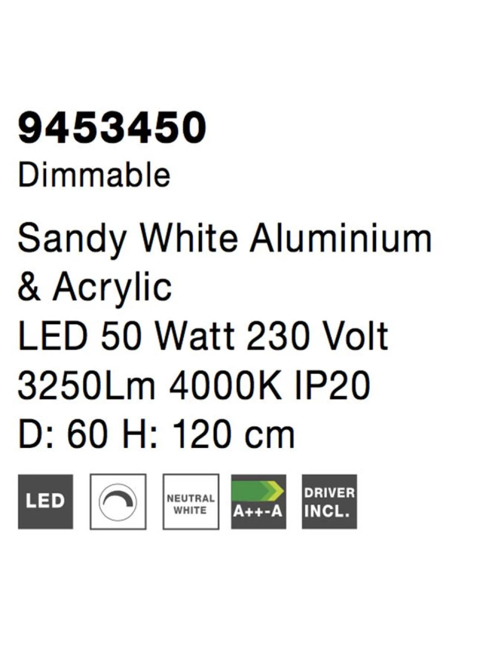 Lustra structura din Aluminiu Alb si abajur din Acrilic  H120xL60cm IP20 50W 2864lm 4000k RANDO THIN