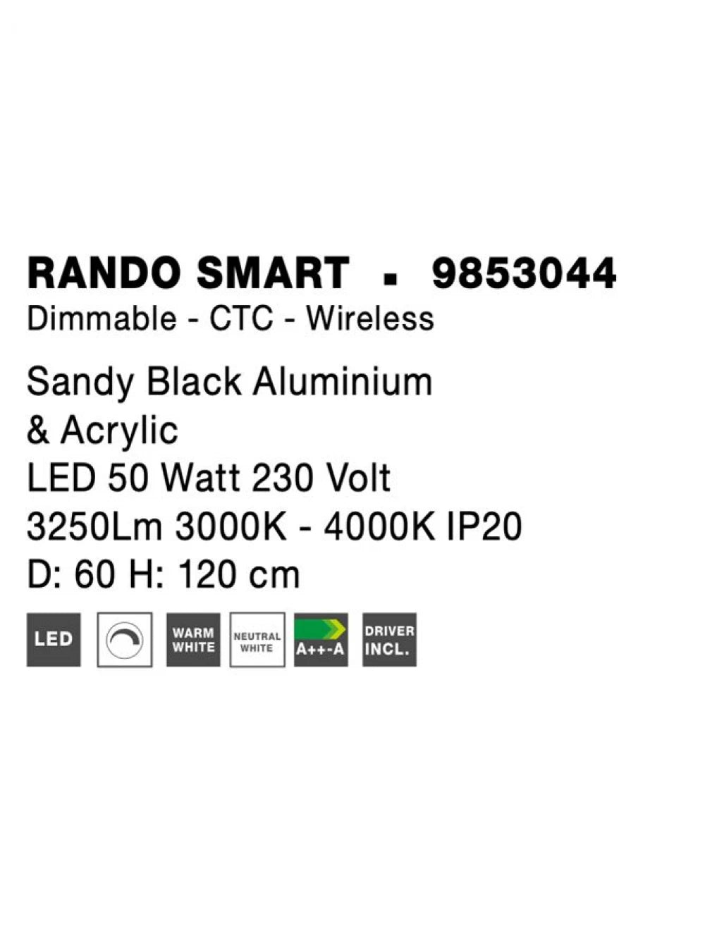 Lustra din Aluminiu Negru H120xL60cm IP20 50W 2864lm 3000-4000k RANDO SMART