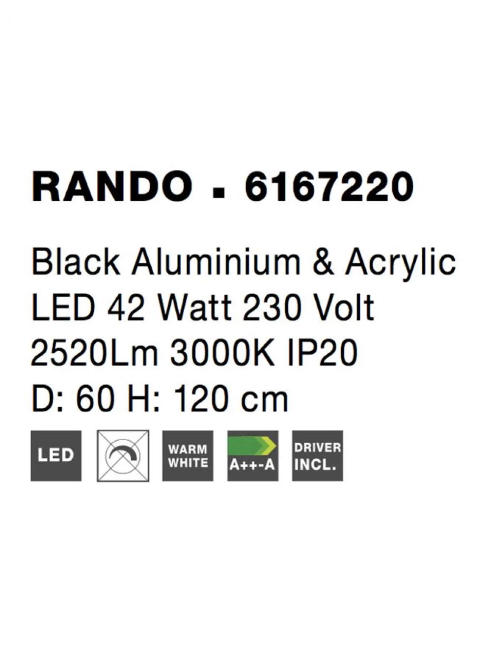 Lustra structura din Aluminiu Negru si abajur din Acrilic Alb H120xL60cm IP20 42W 3010lm 3000k RANDO
