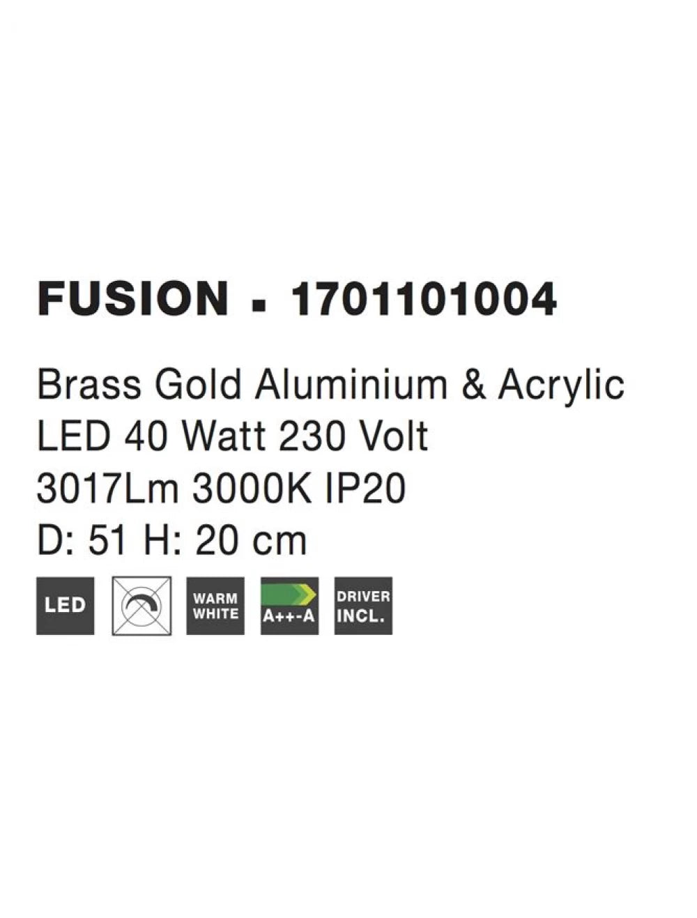 Plafoniera structura din Aluminiu Auriu si abajur din Acrilic Alb H20xL47cm IP20 40W 3017lm 3000k FUSION