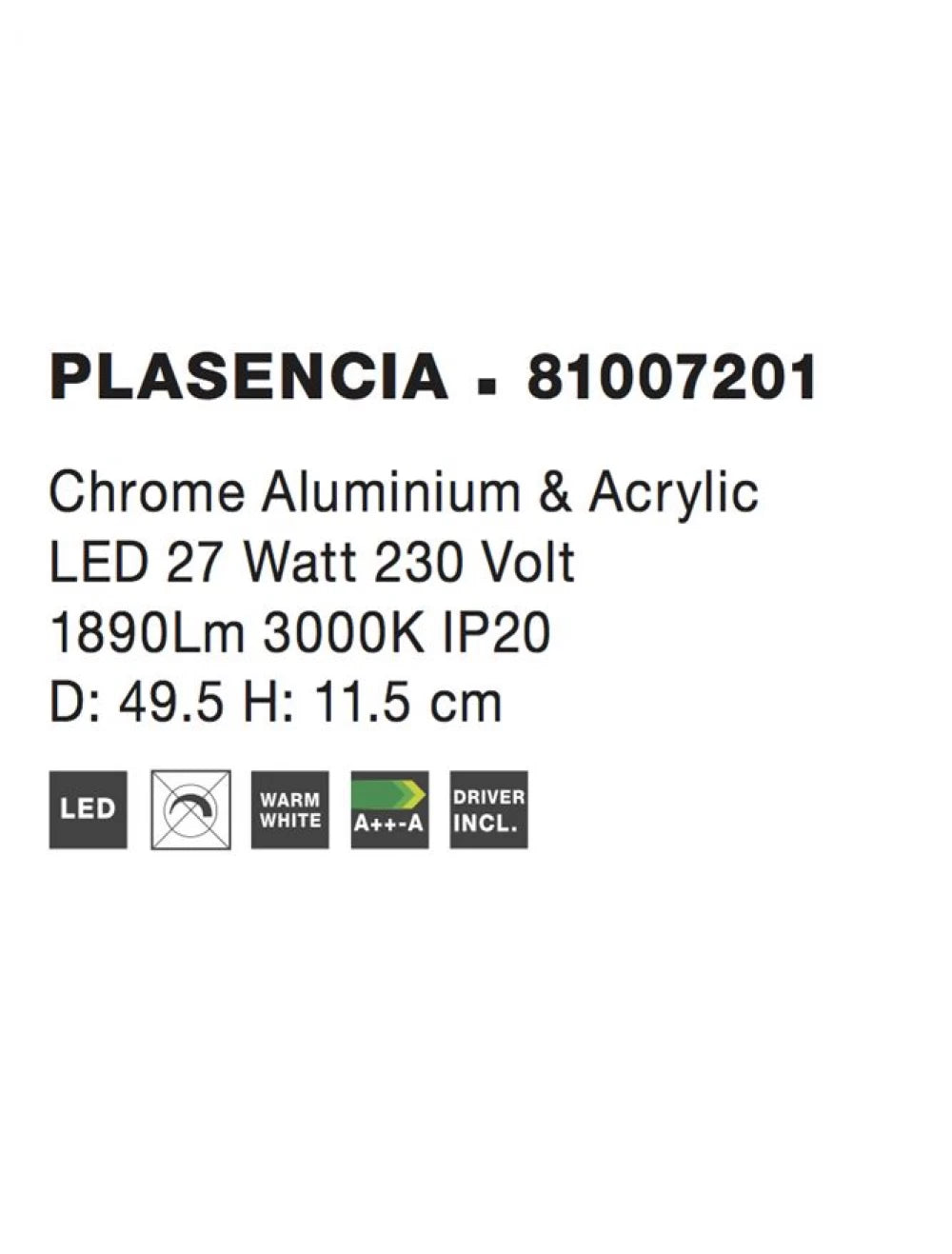Plafoniera structura din Aluminiu Argintiu si abajur din Acrilic Transparent H11.5xL49.5cm IP20 27W 1890lm 3000k PLASENCIA