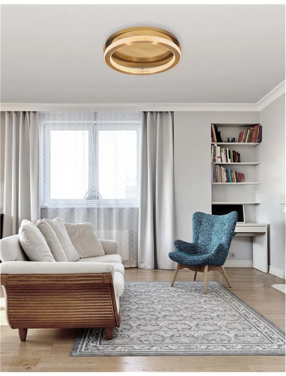 Plafoniera structura din Aluminiu Auriu antichizat si abajur din Acrilic Transparent H12xL40cm IP20 40W 2139lm 3000k FIORE