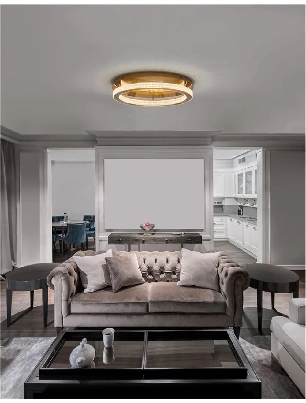 Plafoniera structura din Aluminiu Auriu antichizat si abajur din Acrilic Transparent H12xL60cm IP20 59W 3919lm 3000k FIORE
