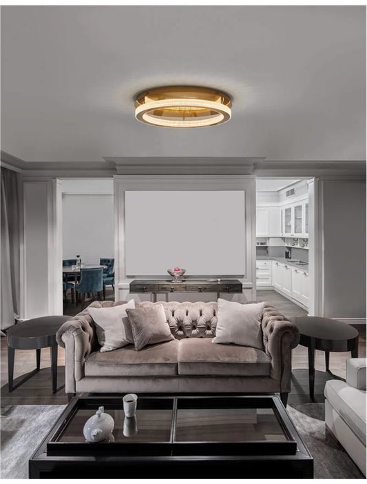 Plafoniera structura din Aluminiu Auriu antichizat si abajur din Acrilic Transparent H12xL60cm IP20 59W 3919lm 3000k FIORE