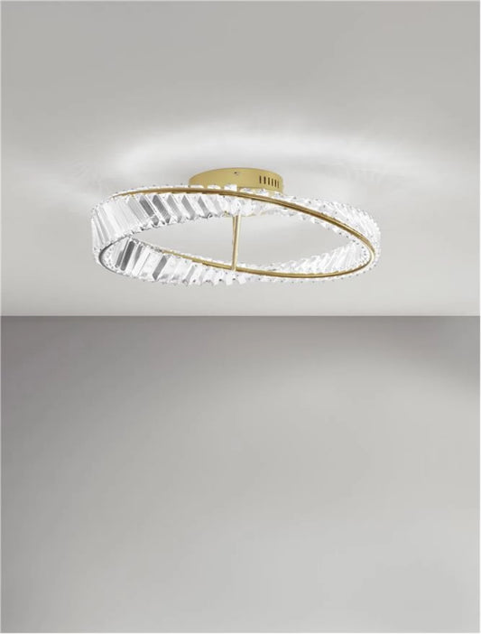 Plafoniera structura din Metal Auriu si abajur din Cristal Transparent H15xL60cm IP20 35W 3728lm 3500k AURELIA