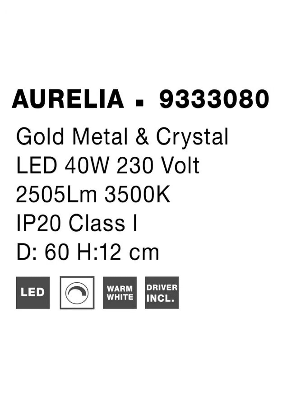 Plafoniera structura din Metal Auriu si abajur din Cristal Transparent H12xL60cm IP20 41W 2505lm 3500k AURELIA