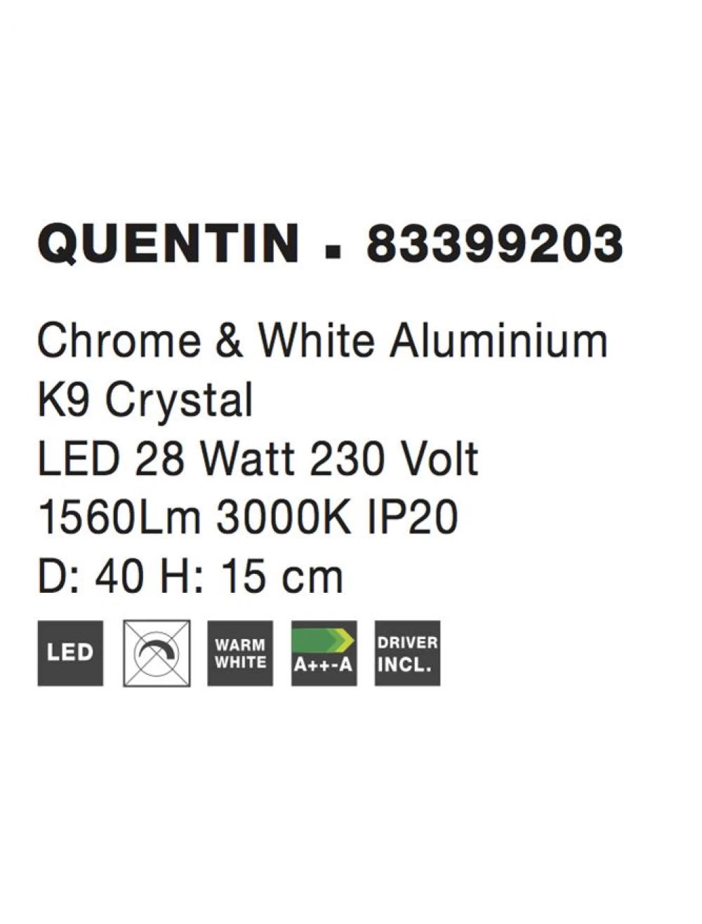 Plafoniera structura din Aluminiu Argintiu si abajur din Cristal Transparent H14xL40cm IP20 28W 1560lm 3000k QUENTIN
