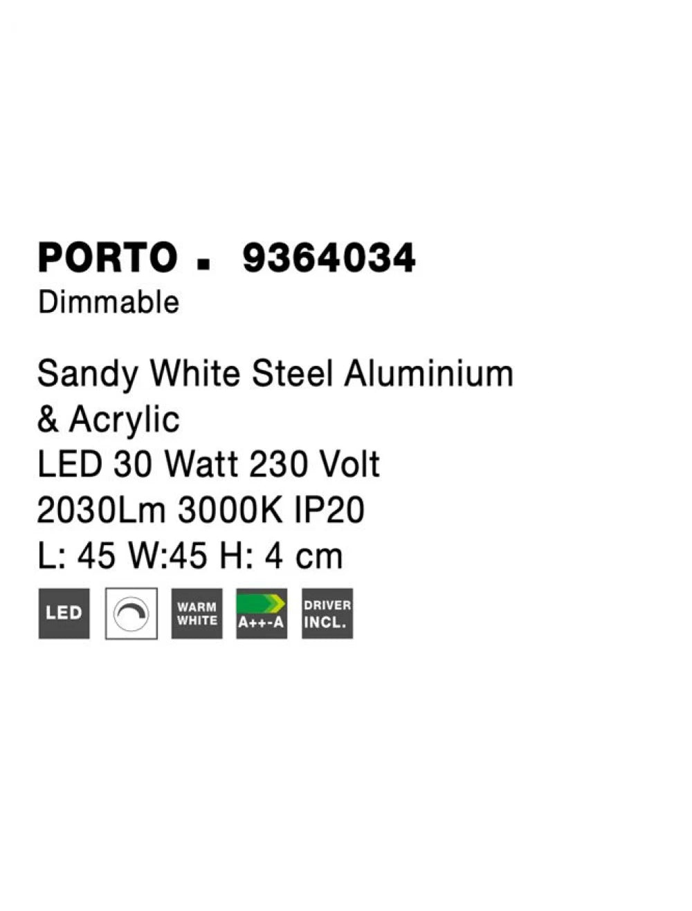 Plafoniera structura din Aluminiu Alb si abajur din Acrilic  H4xL45cm IP20 30W 2030lm 3000k PORTO