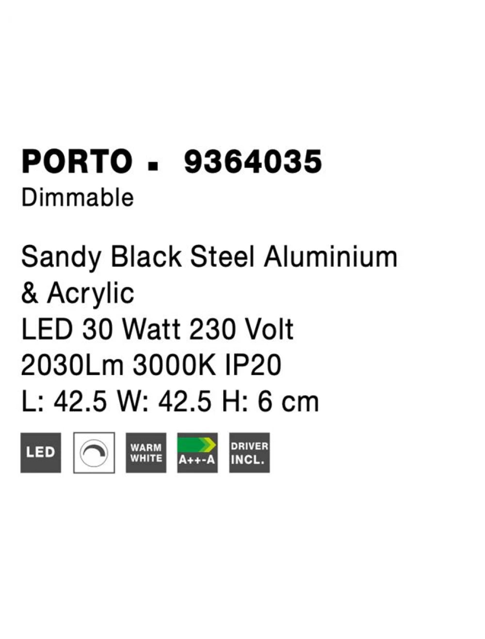 Plafoniera din Aluminiu Negru H6xL42.5cm IP20 30W 2030lm 3000k PORTO