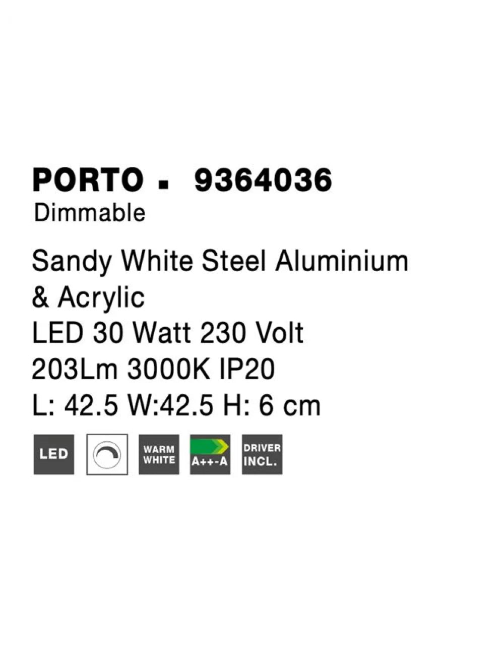 Plafoniera structura din Aluminiu Alb si abajur din Acrilic  H6xL42.5cm IP20 30W 2030lm 3000k PORTO