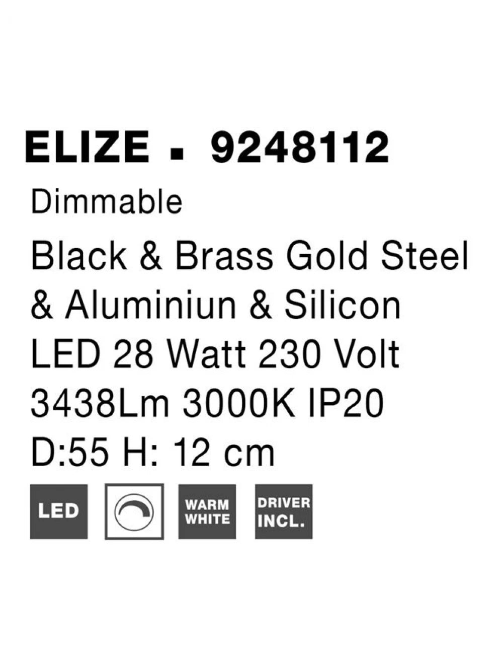 Plafoniera din Metal Negru/Auriu H12xL55cm IP20 28W 1550lm 3000k ELIZE
