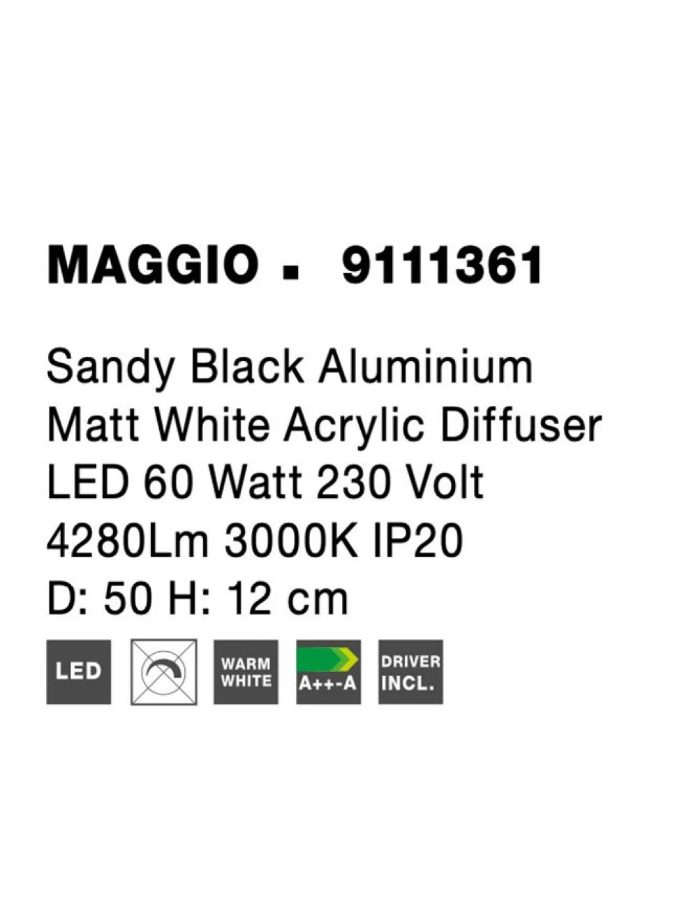 Plafoniera din Aluminiu Negru H12xL50cm IP20 60W 4280lm 3000k MAGGIO