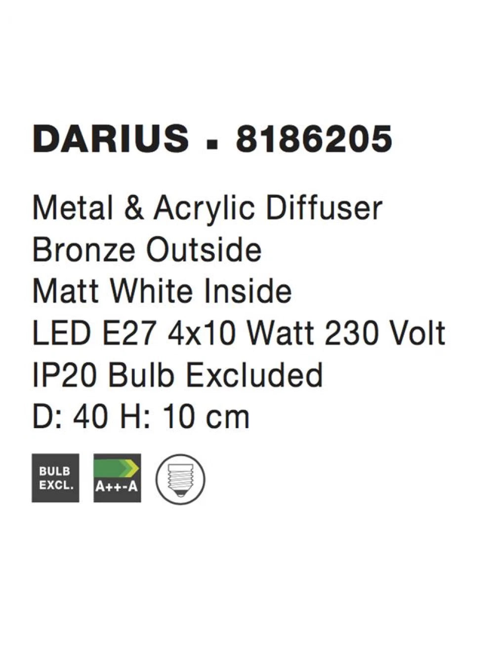 Plafoniera structura din Metal Bronz si abajur din Acrilic Alb H10xL40cm IP20 DARIUS