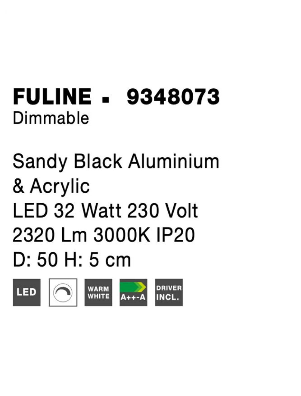 Plafoniera din Aluminiu Negru H5xL50cm IP20 32W 2320lm 3000k FULINE