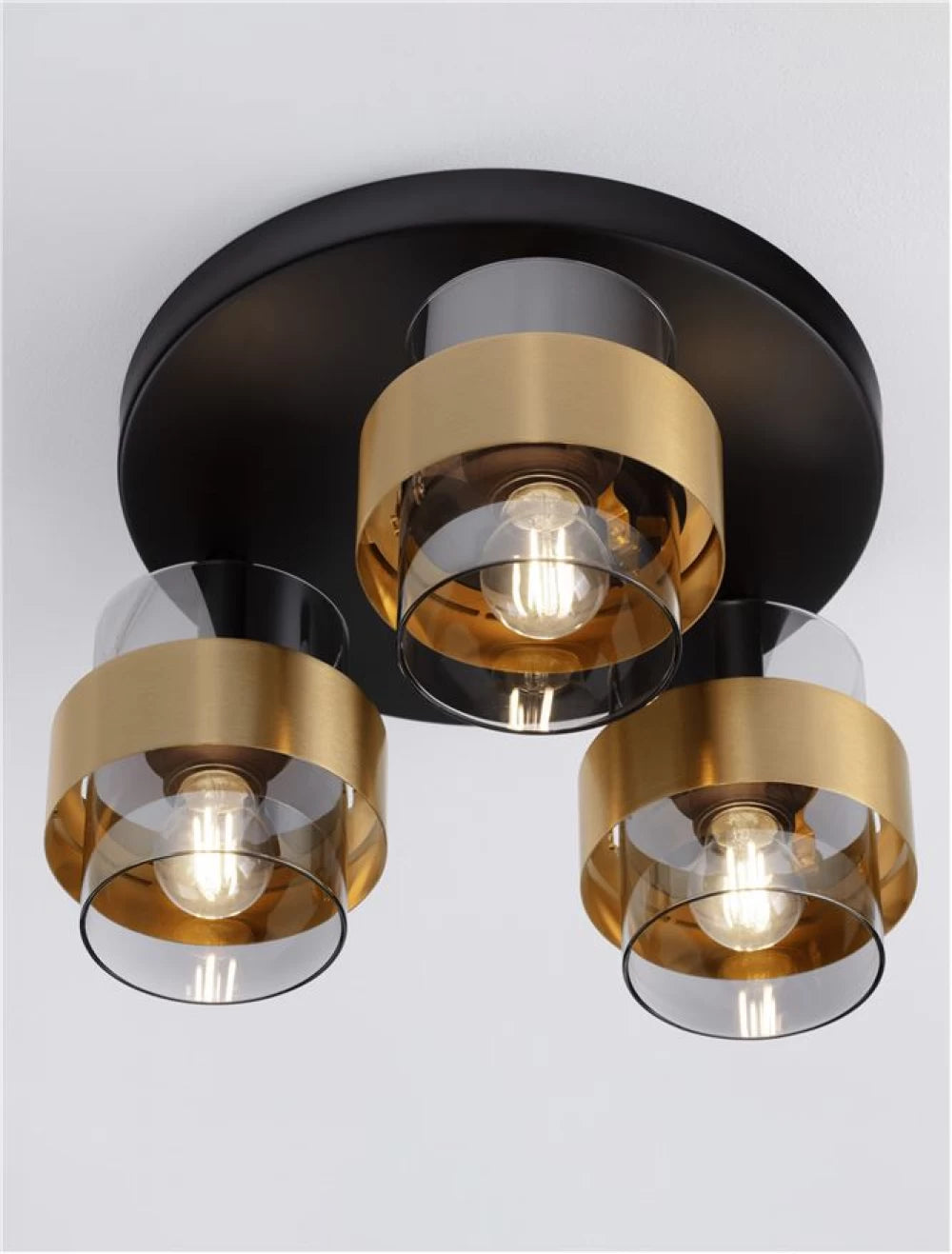Plafoniera structura din Metal Auriu si abajur din Sticla Fumuriu H20xL37cm IP20 SIANNA