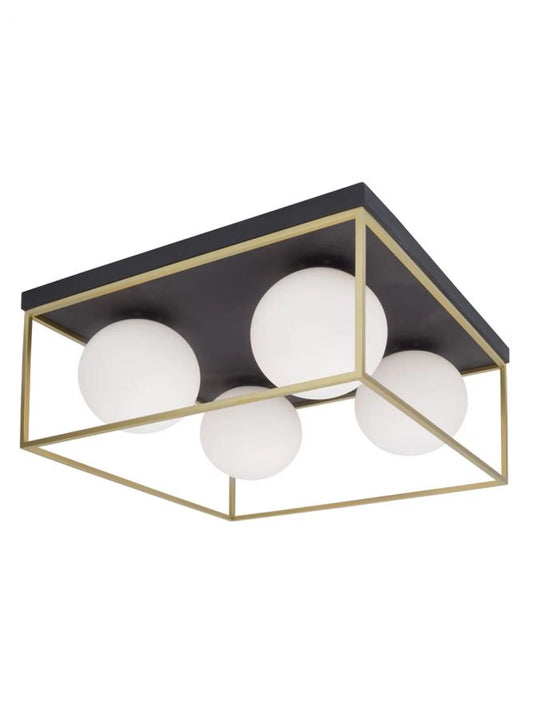 Plafoniera structura din Metal Negru/Auriu si abajur din Sticla Alb H20xL45cm IP20 JULIET