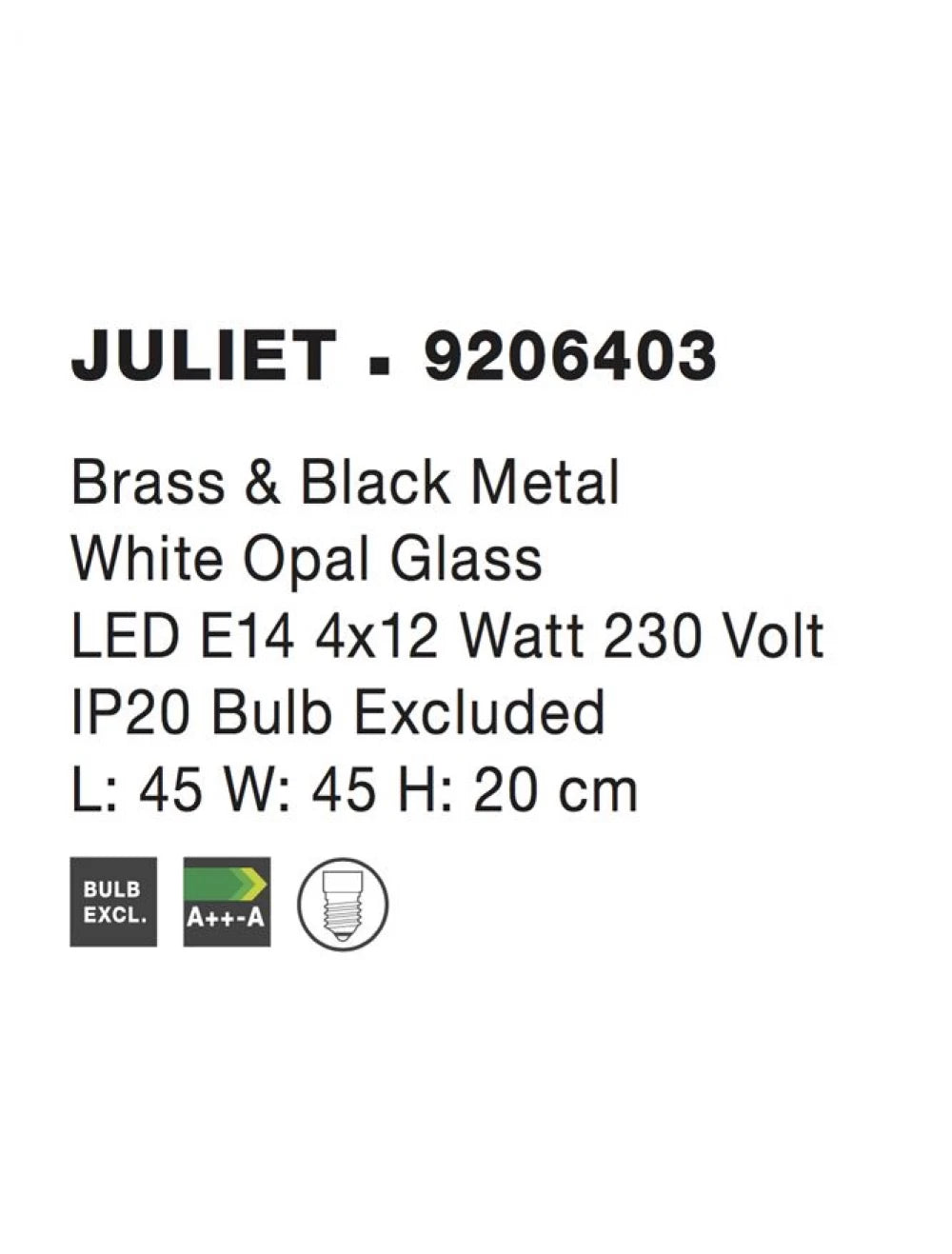 Plafoniera structura din Metal Negru/Auriu si abajur din Sticla Alb H20xL45cm IP20 JULIET