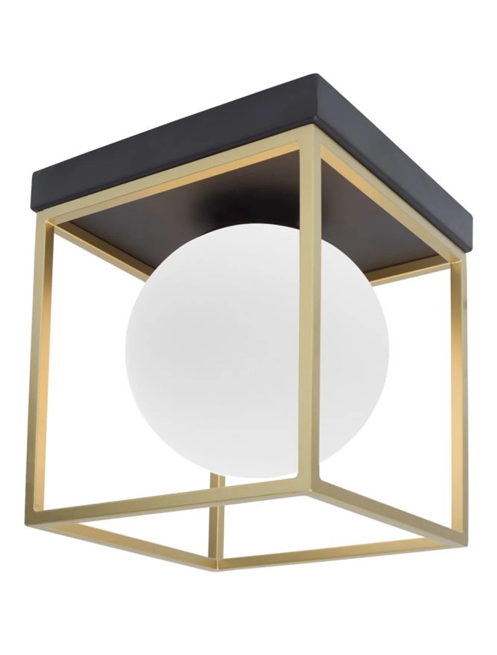 Plafoniera structura din Metal Negru/Auriu si abajur din Sticla Alb H20xL18.5cm IP20 JULIET