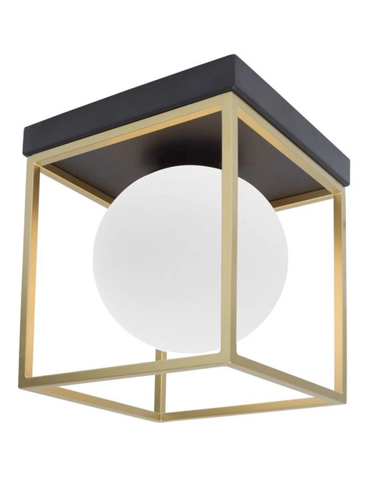 Plafoniera structura din Metal Negru/Auriu si abajur din Sticla Alb H20xL18.5cm IP20 JULIET