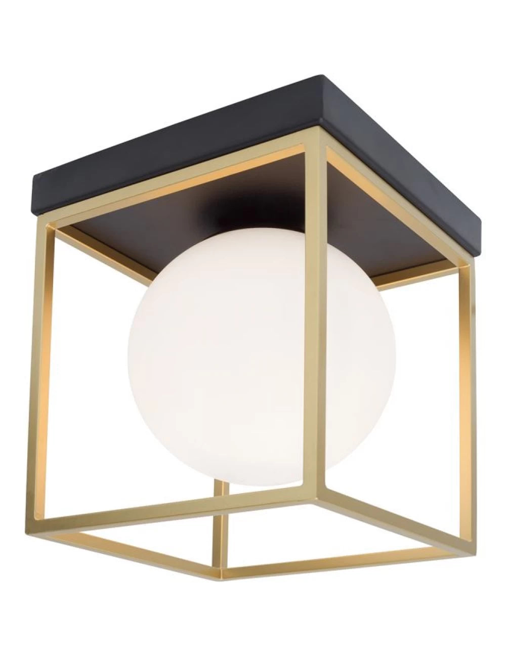 Plafoniera structura din Metal Negru/Auriu si abajur din Sticla Alb H20xL18.5cm IP20 JULIET