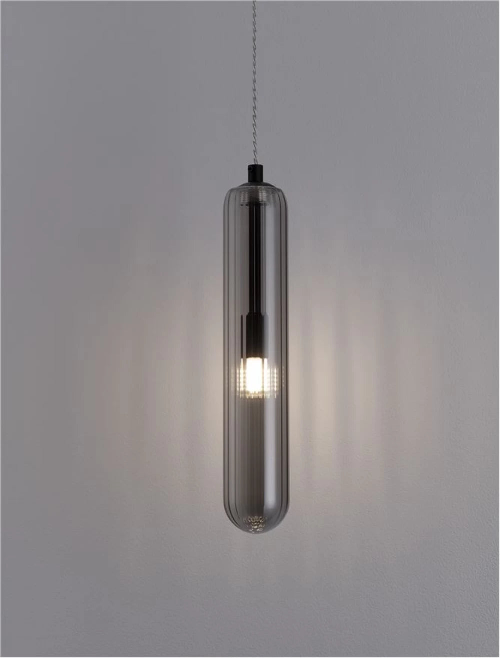 Pendul structura din Metal Negru si abajur din Sticla Fumuriu H120xL6cm IP20 GUSTAVE
