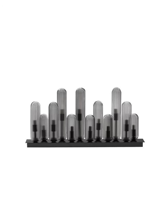 Plafoniera structura din Metal Negru si abajur din Sticla Fumuriu H35.5xL6cm IP20 GUSTAVE