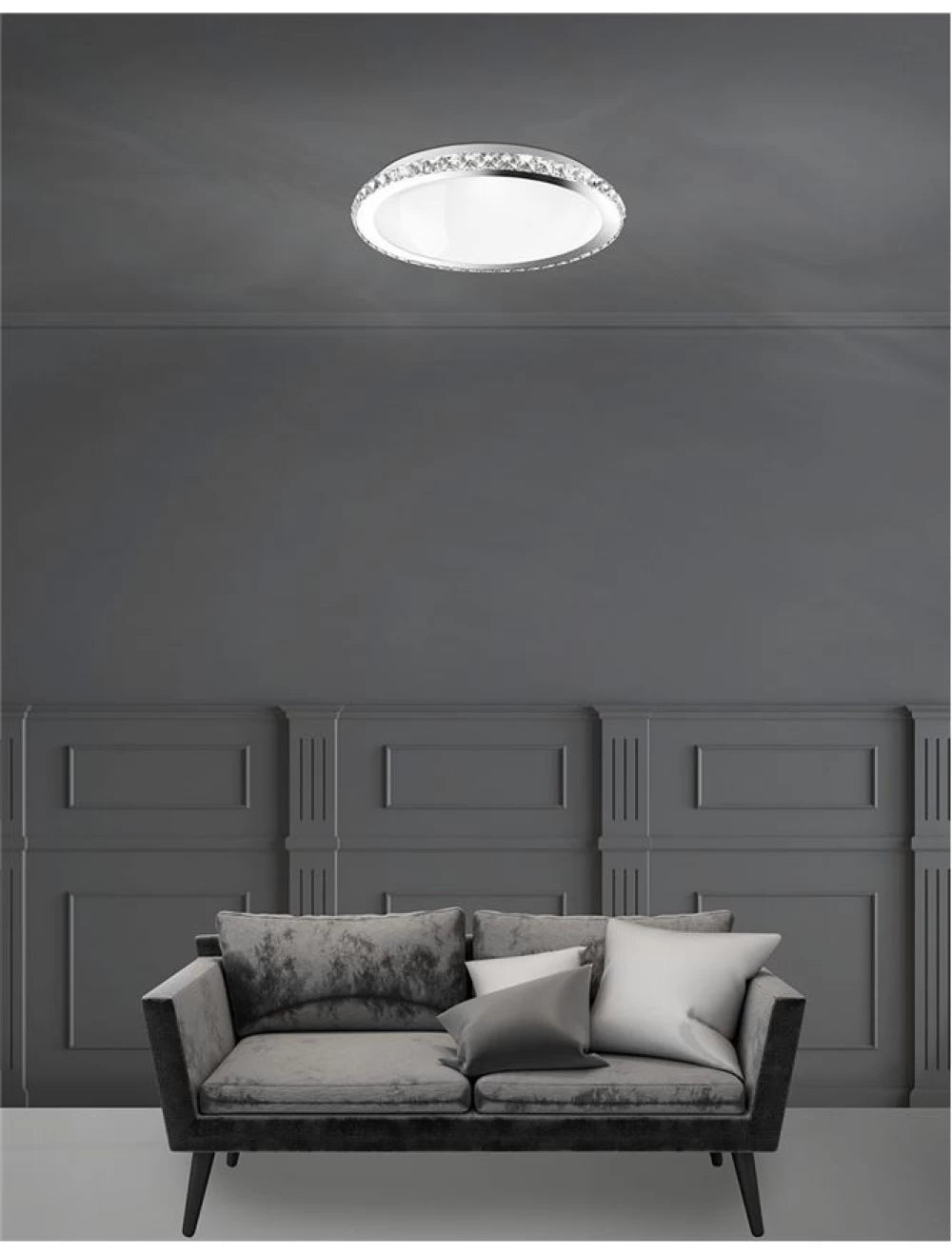 Plafoniera structura din Metal Argintiu si abajur din Sticla si Cristal K9 Alb/Transparent H9xL38cm IP20 PALERMO