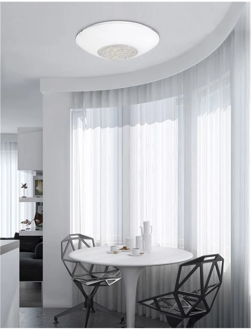 Plafoniera structura din Metal Alb si abajur din Sticla si Cristal Alb/Transparent H9xL40cm IP20 ERA