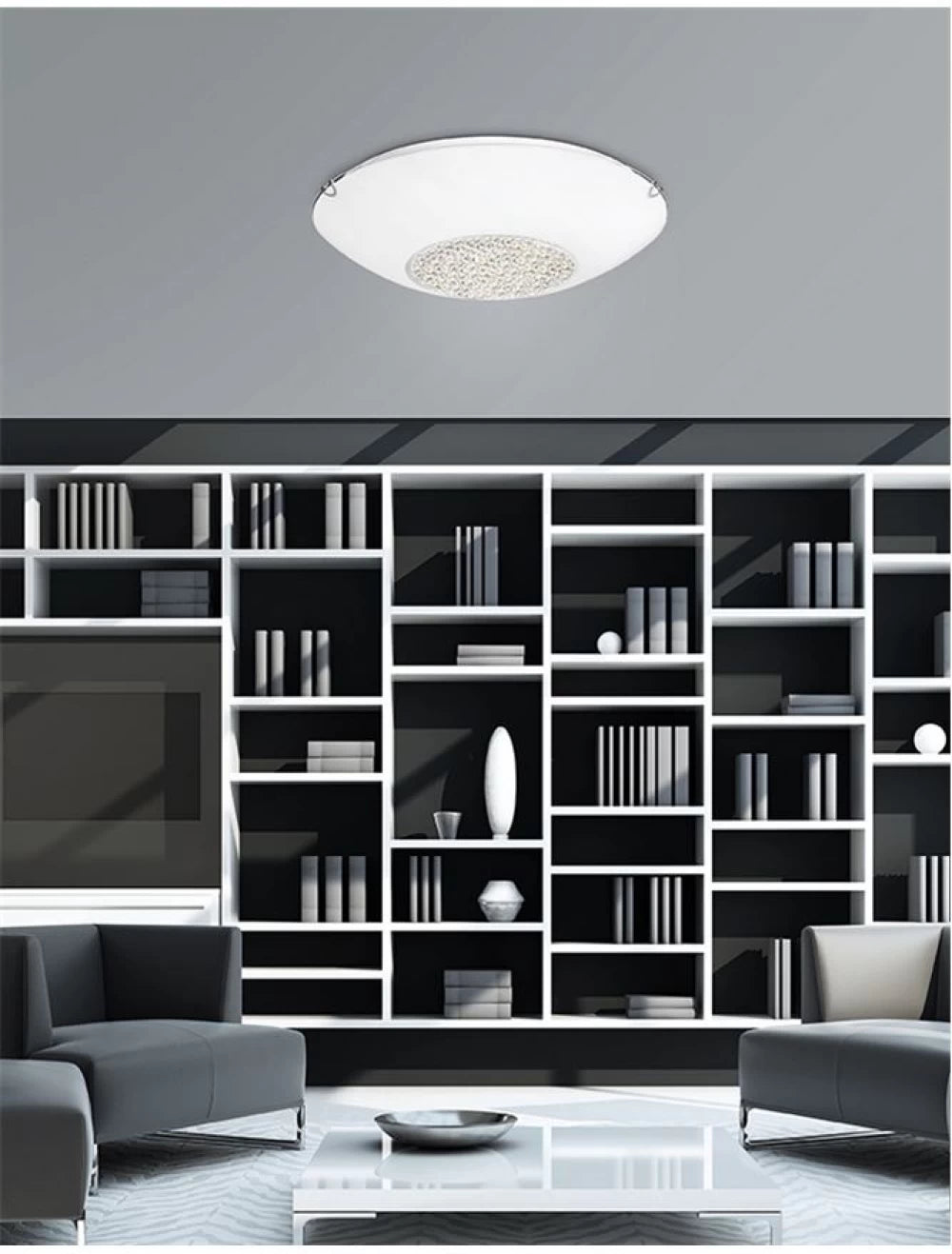 Plafoniera structura din Metal Alb si abajur din Sticla si Cristal Alb/Transparent H12xL50cm IP20 ERA