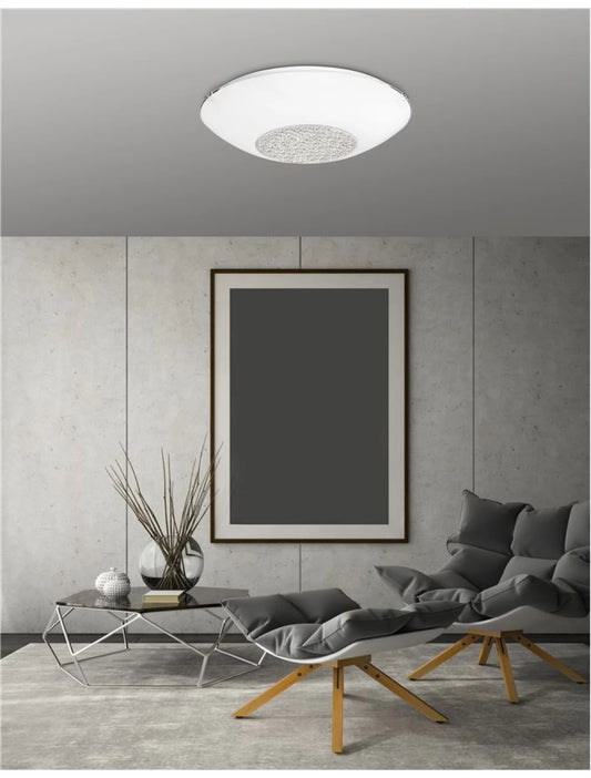 Plafoniera structura din Metal Alb si abajur din Sticla si Cristal Alb/Transparent H8xL30cm IP20 ERA