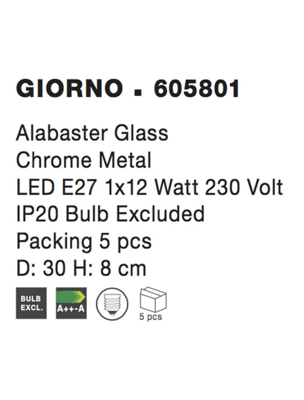 Plafoniera structura din Metal Argintiu si abajur din Sticla Alb H8xL30cm IP20 GIORNO