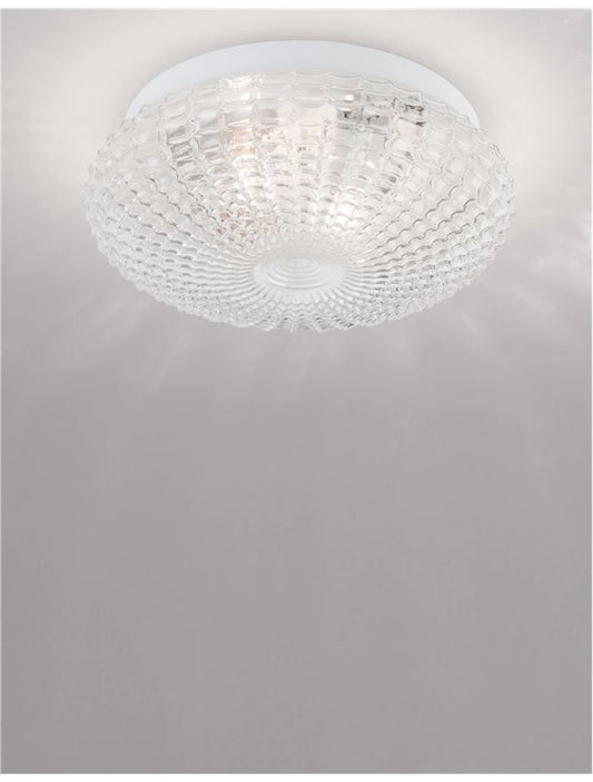 Plafoniera structura din Metal Alb si abajur din Sticla Transparent H12xL30cm IP44 CLAM