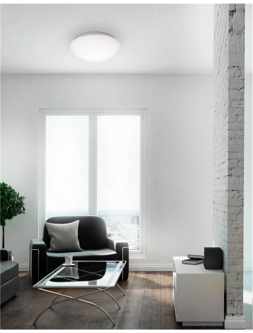 Plafoniera structura din Metal Alb si abajur din Sticla Alb H13xL38cm IP20 BREST