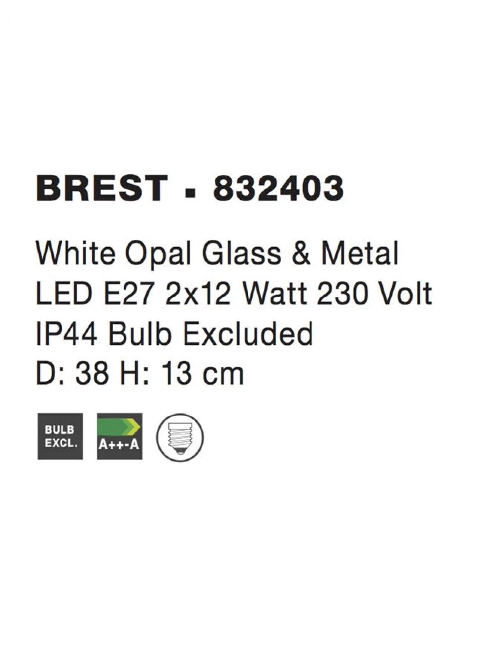 Plafoniera structura din Metal Alb si abajur din Sticla Alb H13xL38cm IP20 BREST