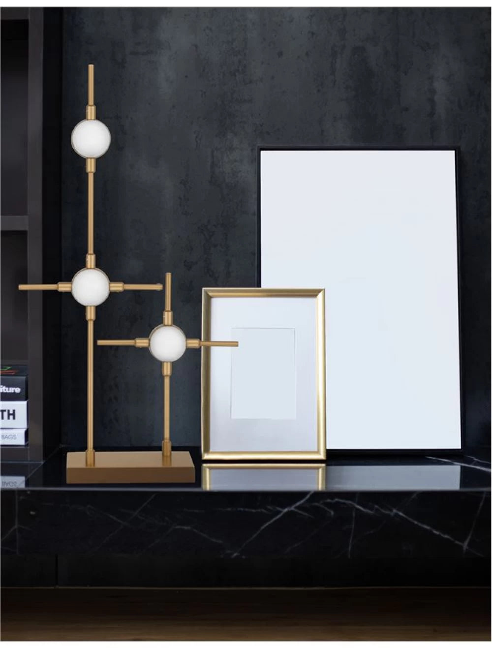 Veioza structura din Metal Auriu si abajur din Acrilic Alb H52xL28cm IP20 9W 609lm 3000k ATOMO