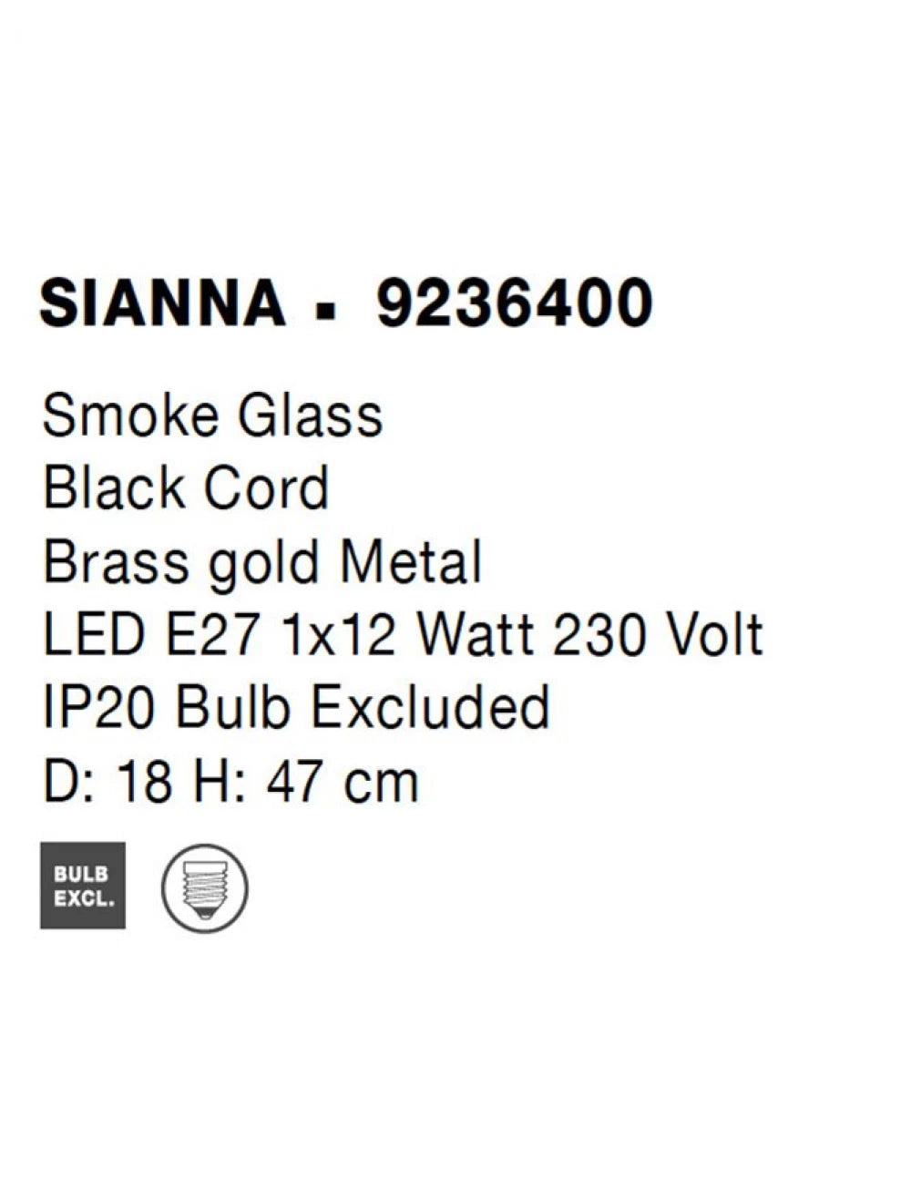 Veioza structura din Metal Auriu si abajur din Sticla Fumuriu H47xL18cm IP20 SIANNA