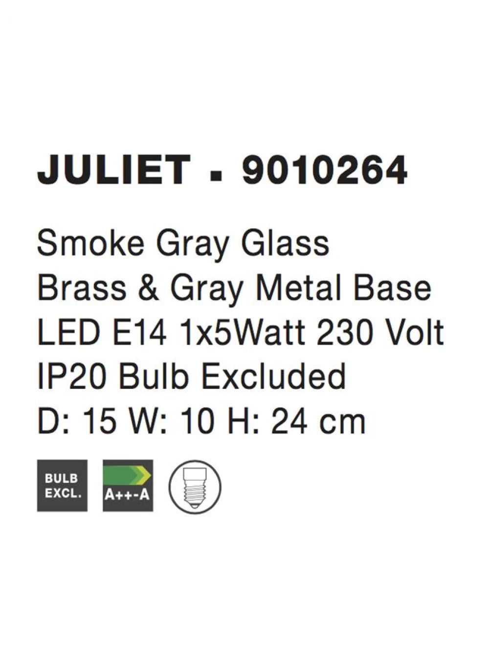 Veioza structura din Metal Auriu/Gri si abajur din Sticla Fumuriu H24xL15cm IP20 JULIET