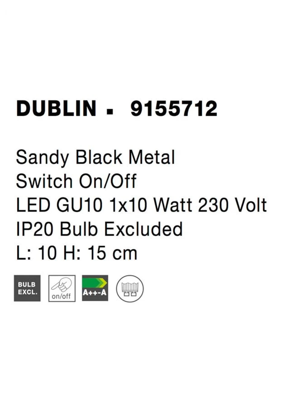 Aplica de perete din Metal Negru H10xL10cm IP20 DUBLIN