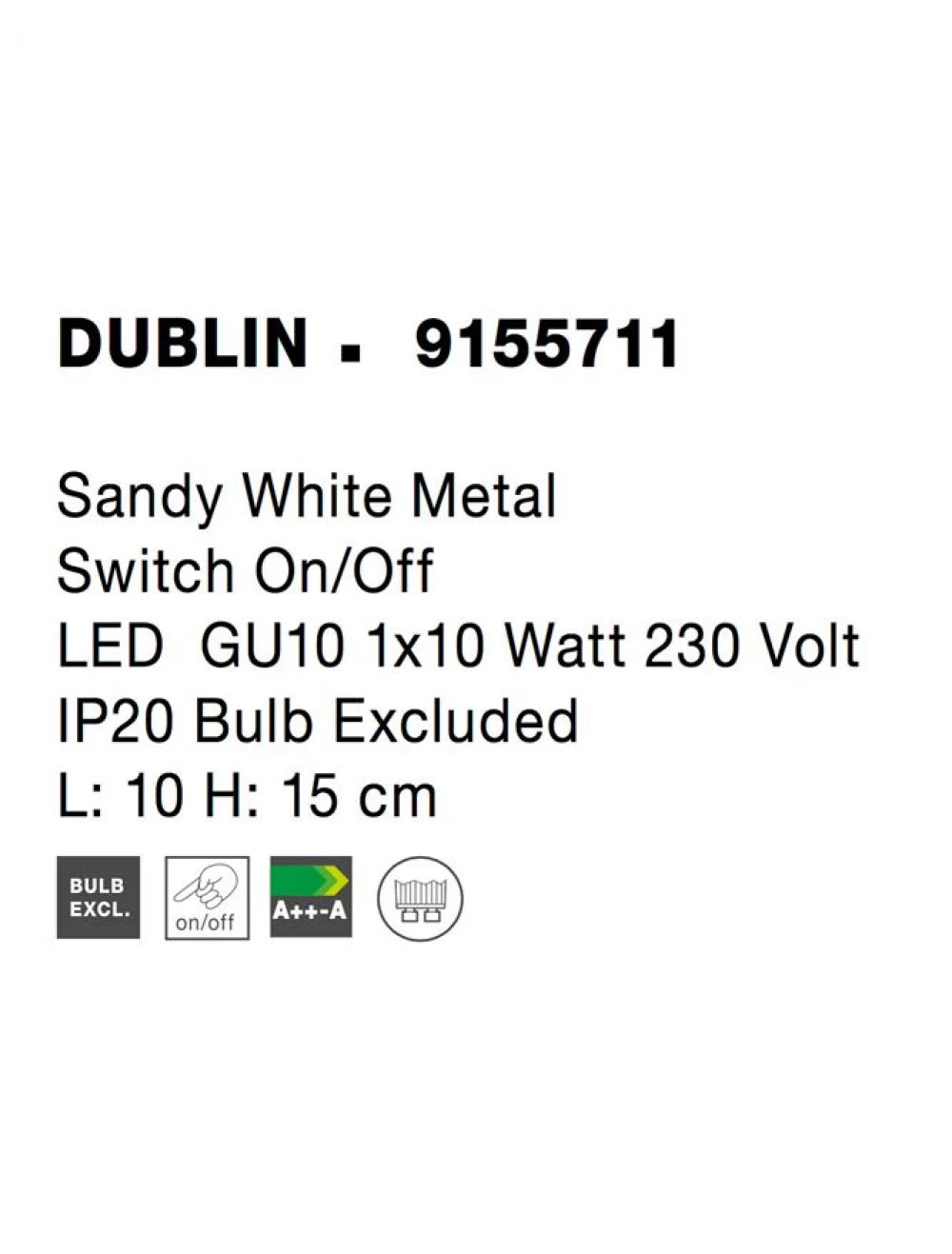 Aplica de perete din Metal Alb H10xL10cm IP20 DUBLIN