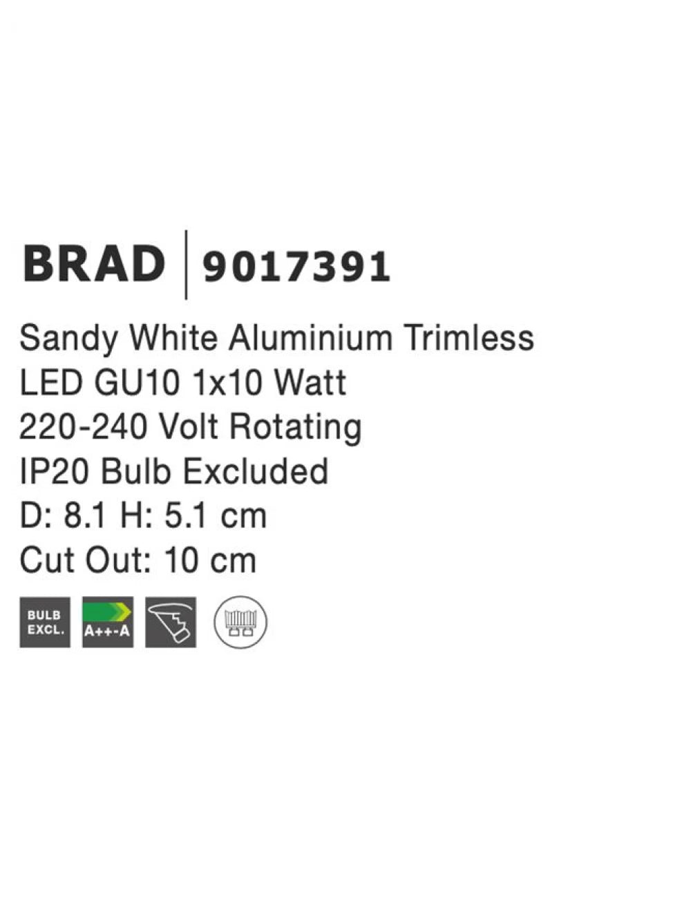 Spot incastrat din Aluminiu Alb H5.1xL8.1cm IP20 LED GU10 BRAD