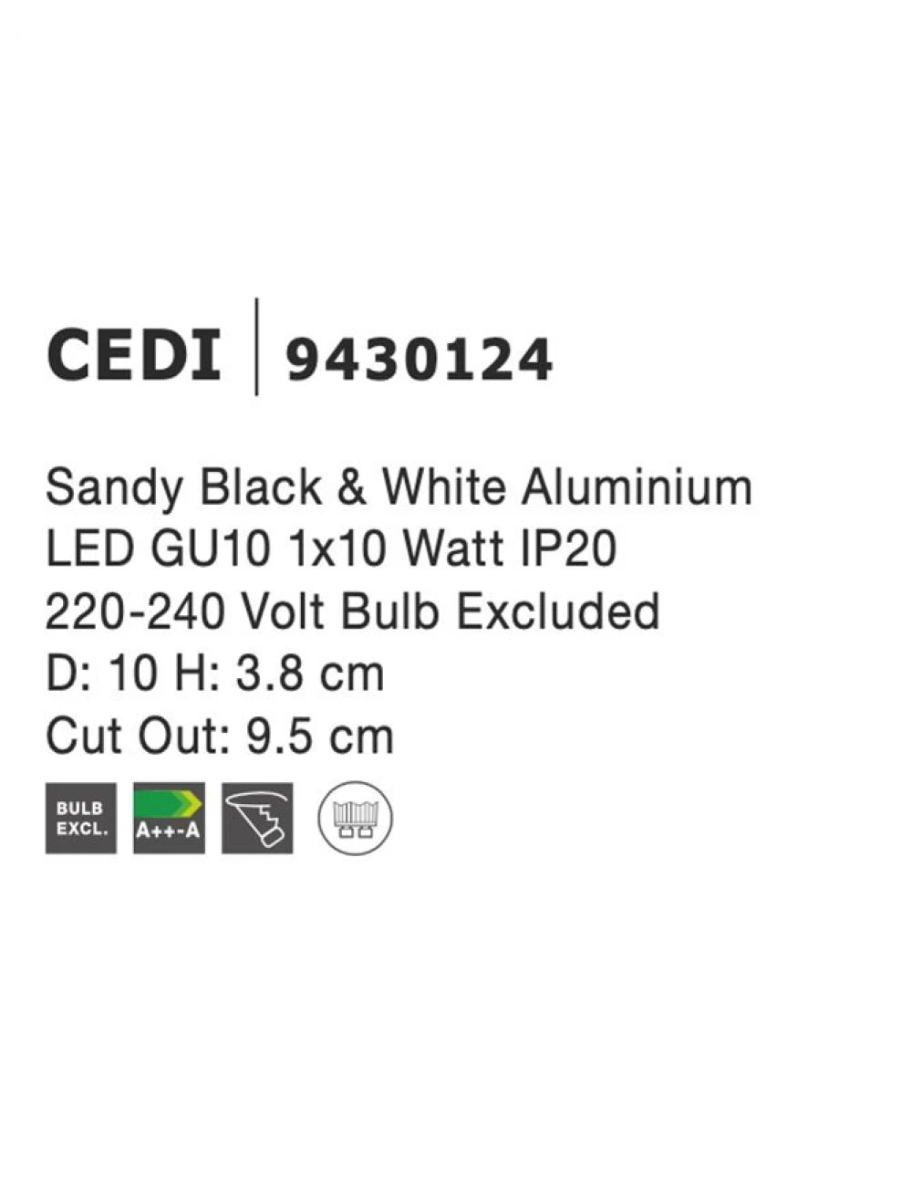 Spot incastrat din Aluminiu Alb interior negru H3.8xL10cm IP20 LED GU10 CEDI