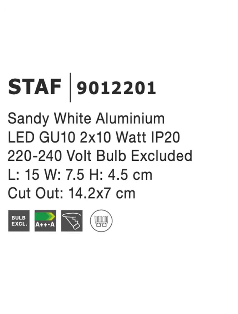 Spot incastrat din Aluminiu Alb H4.5xL15cm IP20 LED GU10 STAF