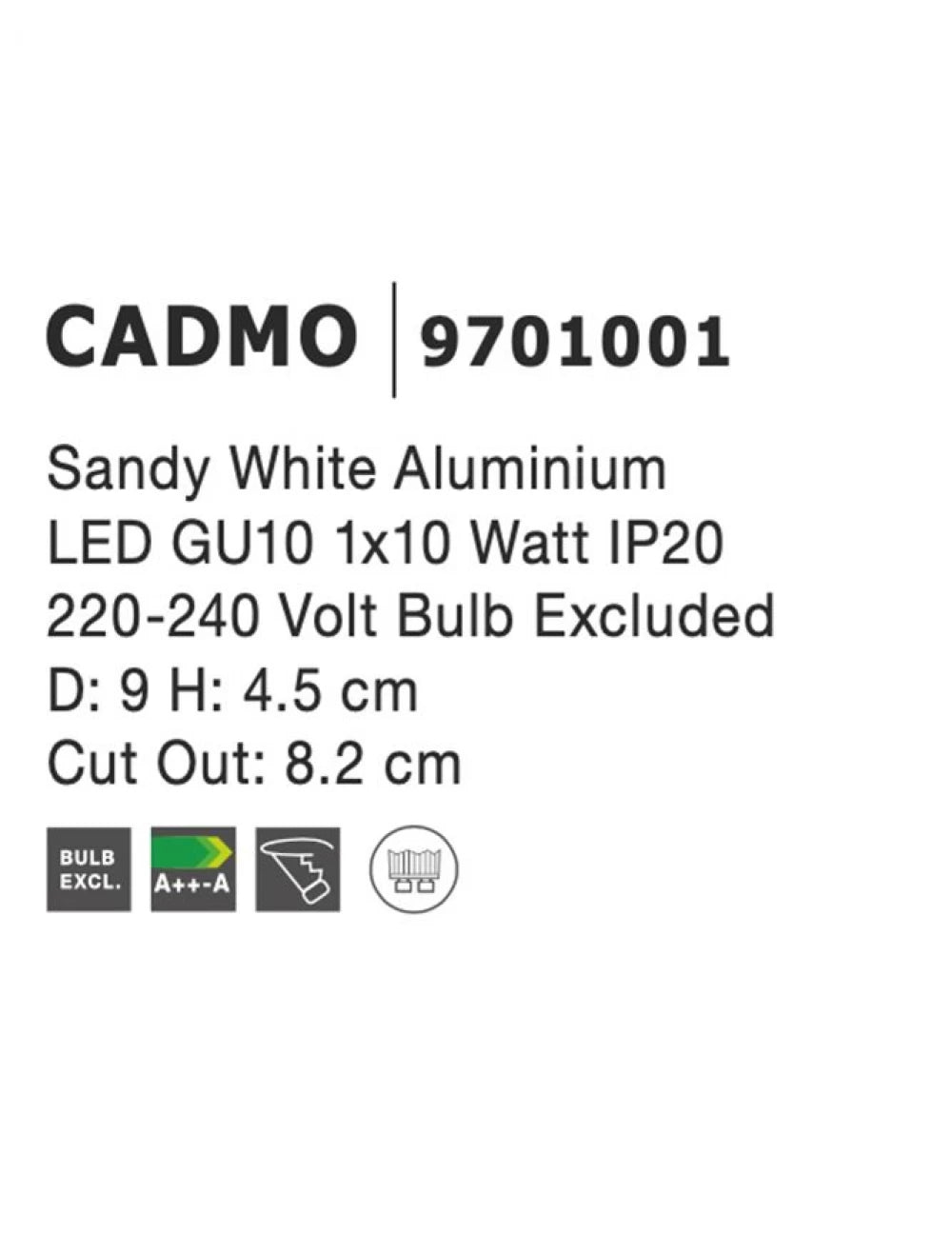 Spot incastrat din Aluminiu Alb H4.5xL9cm IP20 LED GU10 CADMO