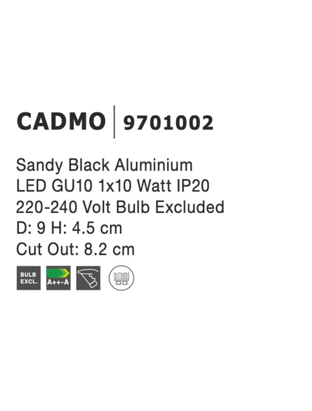 Spot incastrat din Aluminiu Negru H4.5xL9cm IP20 LED GU10 CADMO