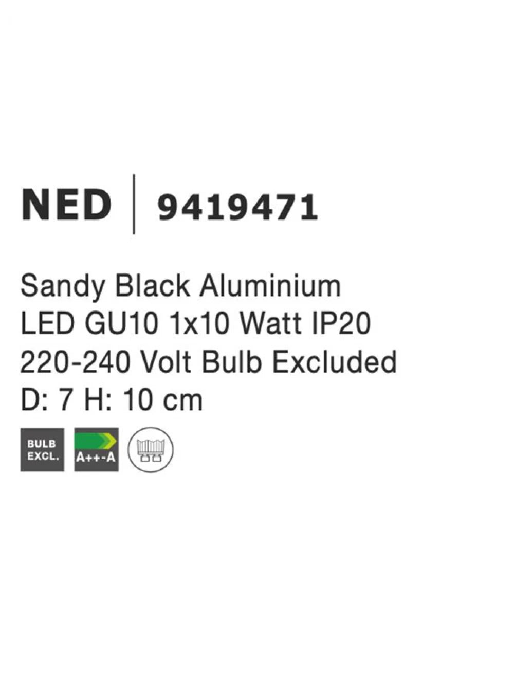 Spot aplicat din Aluminiu Negru H10xL7cm IP20 LED GU10 NED