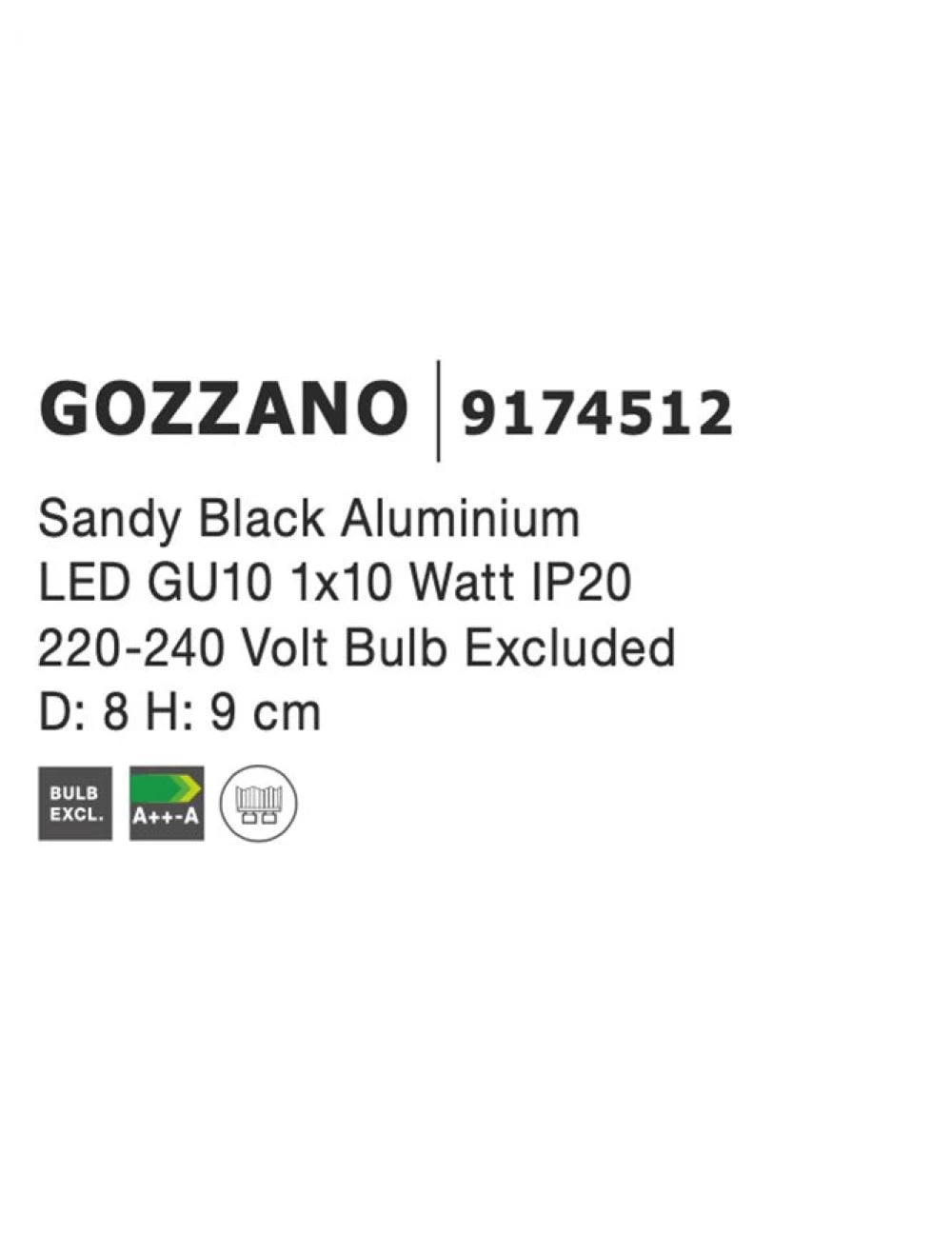 Spot aplicat din Aluminiu Negru H9xL8cm IP20 LED GU10 GOZZANO