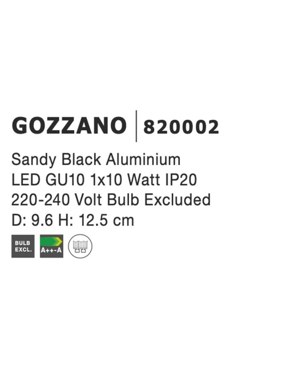 Spot aplicat din Aluminiu Negru H12.5xL9.6cm IP20 LED GU10 GOZZANO